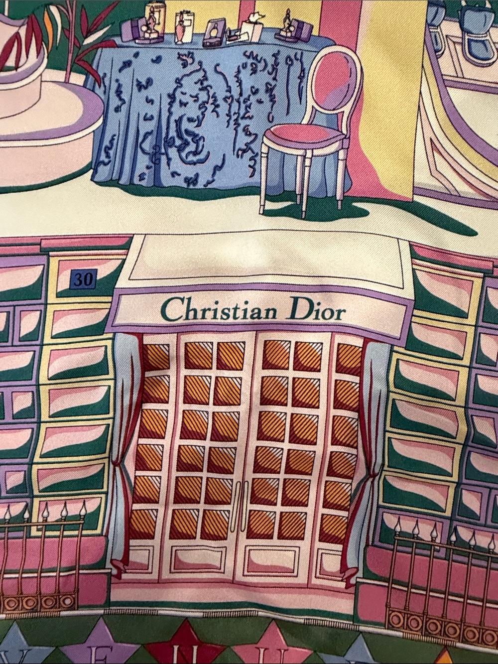 Dior Pink, Green and Yellow Illustrated Silk Scarf - Picture 4 of 9